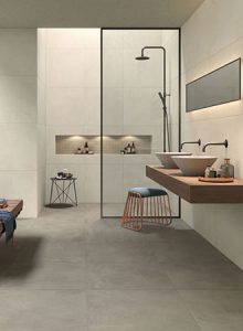 modern bathroom layout with toilet basin and shower